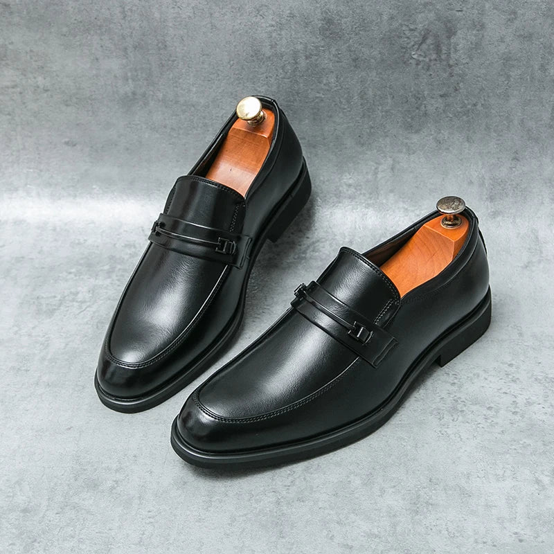 Men’s Formal Leather Loafers – Classic Slip-On Round Toe Dress Shoes