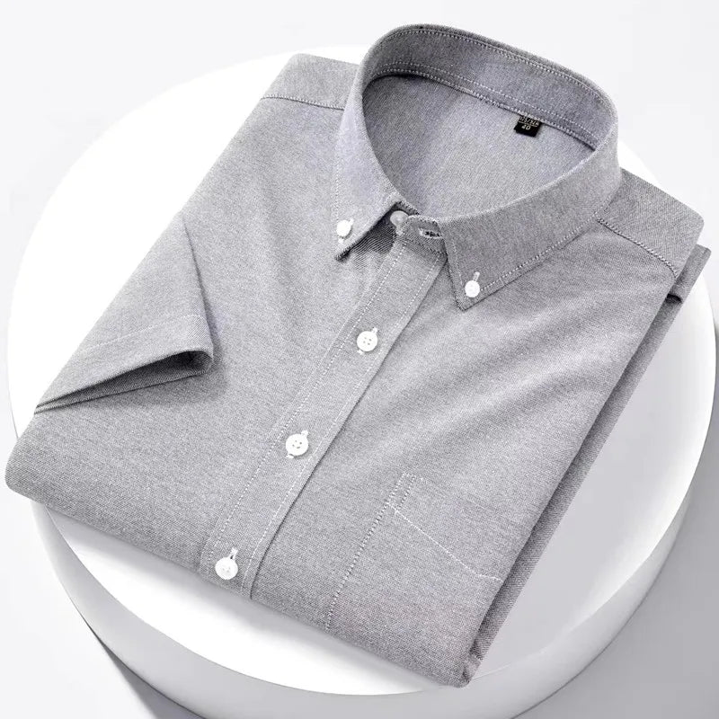 Men’s Luxury Oxford Shirt – 100% Cotton Short Sleeve Slim Fit Business Casual Top