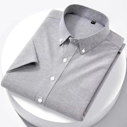 Men’s Luxury Oxford Shirt – 100% Cotton Short Sleeve Slim Fit Business Casual Top