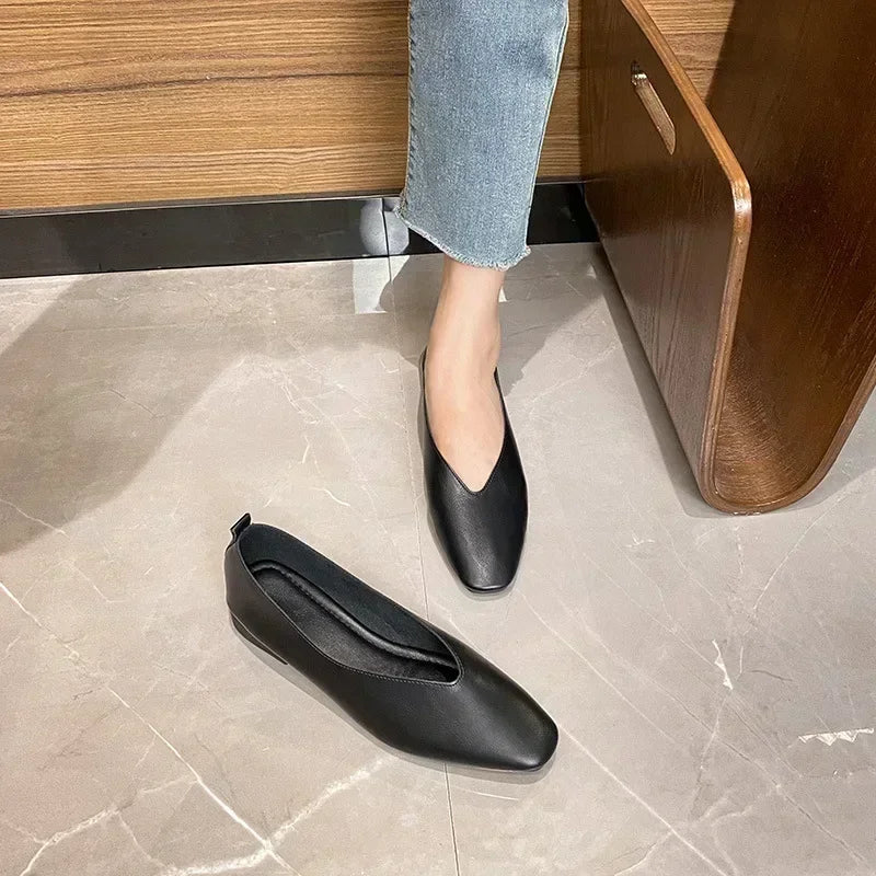 Women’s Genuine Leather Loafers – Low Heel, Round Toe, Casual Style
