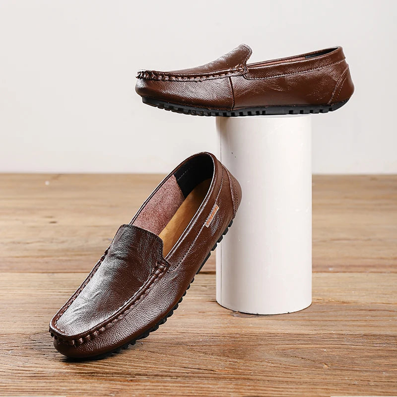 Men’s Shoes – Summer Breathable Leather Doudou Shoes, Handmade Casual Fashion Slip-On Single Shoes