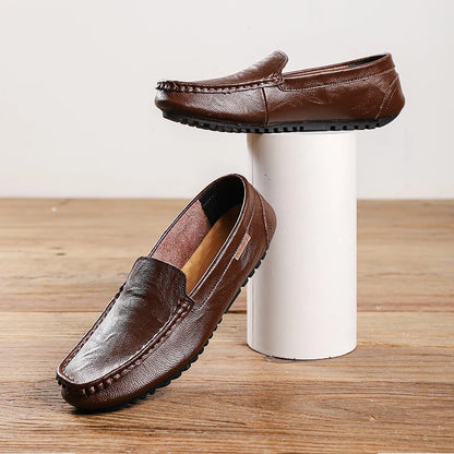 Men’s Shoes – Summer Breathable Leather Doudou Shoes, Handmade Casual Fashion Slip-On Single Shoes