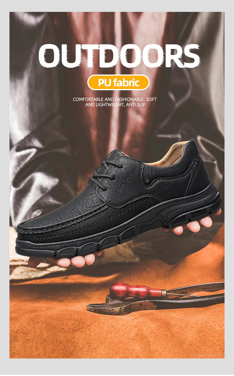 CLOHOO Men’s Handmade Leather Loafers – Breathable Casual Shoes with Thick Rubber Sole