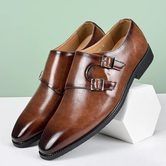 Men’s 2025 British Derby Shoes – Breathable Leather with Adjustable Buckle for Business & Weddings