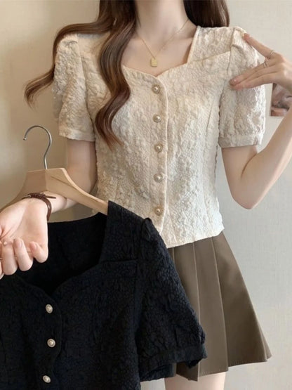Women’s Chiffon Shirt – Slim Fit Short Sleeve Cardigan Style, Solid Color Summer Top