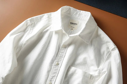 Japanese Short Sleeve Loose Fit Ox Cloth Men's Breathable Cotton