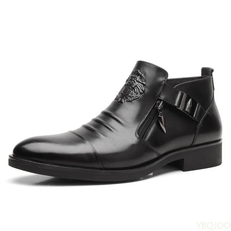 Men’s Winter Leather Ankle Boots – Elegant British Style with Side Zip & Non-Slip Sole