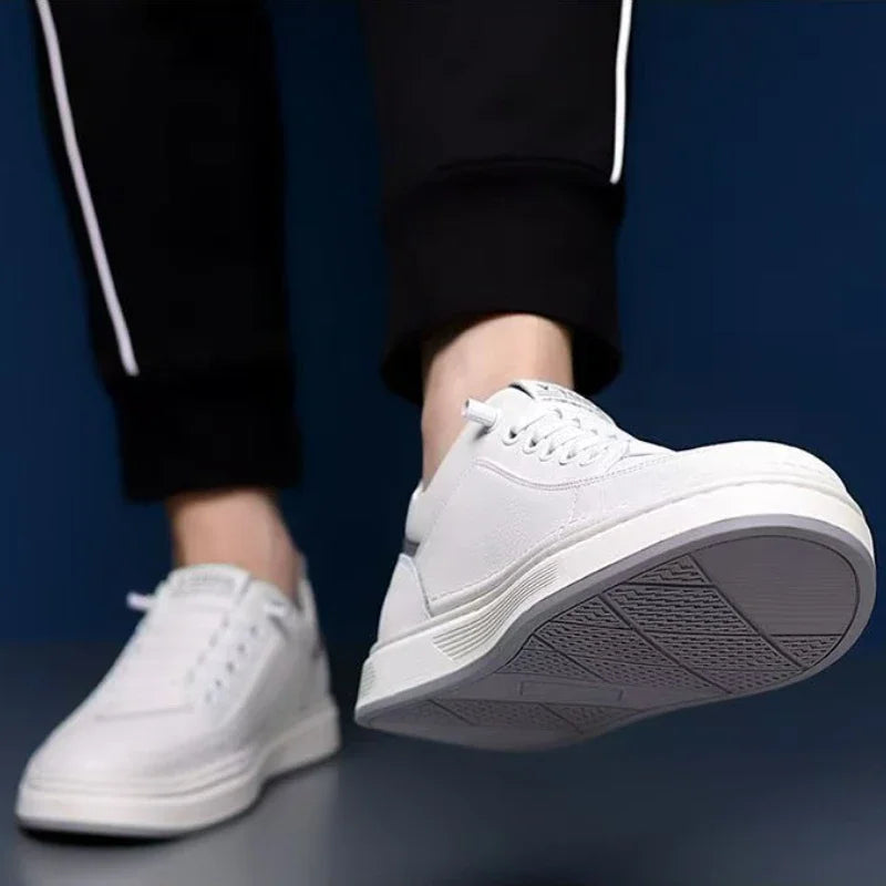 Leather Casual Shoes for Men – Breathable White Sneakers, Fashion Driving & Walking Tennis Flats, Italian Office Style