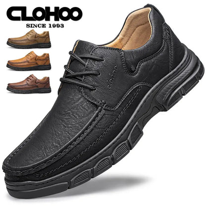 CLOHOO Men’s Handmade Leather Loafers – Breathable Casual Shoes with Thick Rubber Sole