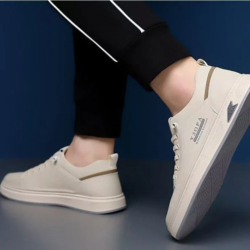 Leather Casual Shoes for Men – Breathable White Sneakers, Fashion Driving & Walking Tennis Flats, Italian Office Style