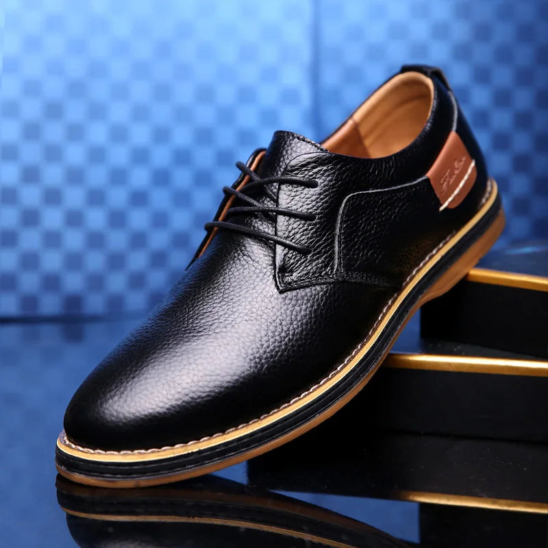Spring/Autumn Men’s Oxford Shoes – Genuine Leather Lace-Up Formal Dress Shoes, Casual Business & Wedding Footwear, Big Sizes 38–48