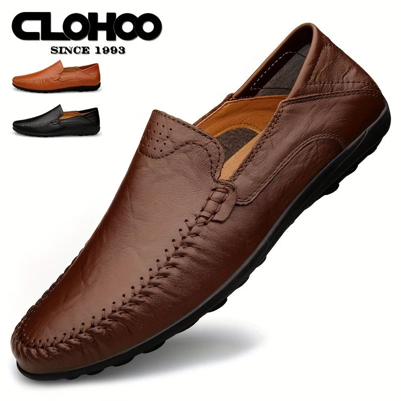 CLOHOO Men’s Business Casual Leather Shoes – Comfortable Breathable Cowhide with Durable Rubber Sole