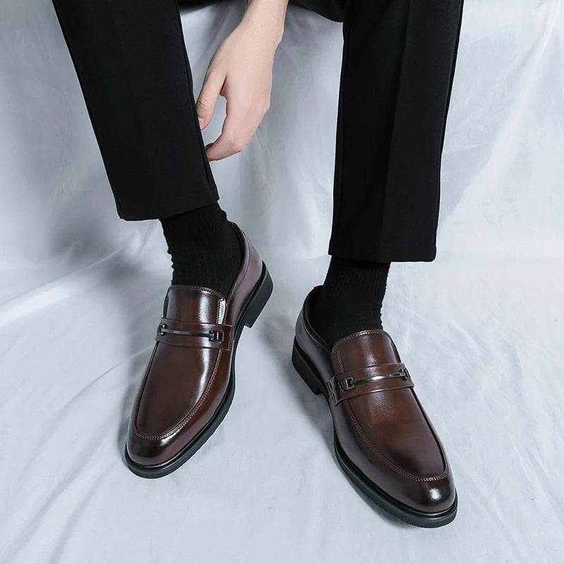 Men’s Formal Leather Loafers – Classic Slip-On Round Toe Dress Shoes