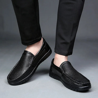 Fashion Genuine Leather Shoes Men Flat Breathable Summer Mens Casual Shoes Soft Comfortable Leather Male Footwear KA3559
