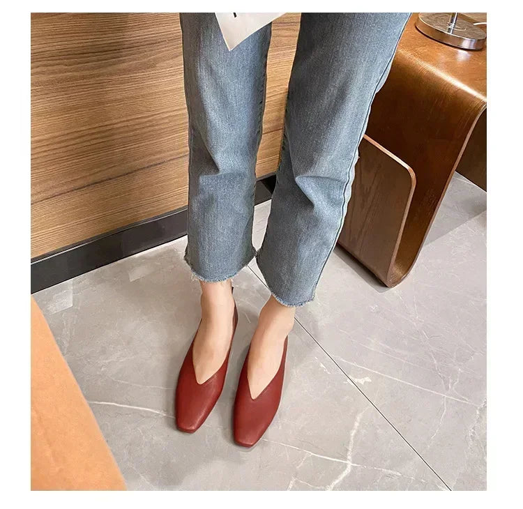 Women’s Genuine Leather Loafers – Low Heel, Round Toe, Casual Style