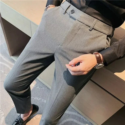 Classic Gray Cropped Suit Pants – Sharp, Wrinkle-Free Style for Modern Men