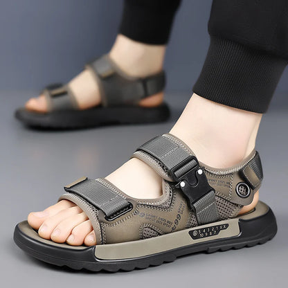 Handmade Men’s Summer Sandals – Genuine Leather Open-Toe Casual Shoes, Breathable Lightweight Outdoor Beach & Work Footwear