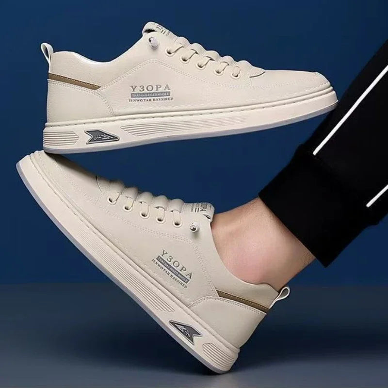Leather Casual Shoes for Men – Breathable White Sneakers, Fashion Driving & Walking Tennis Flats, Italian Office Style