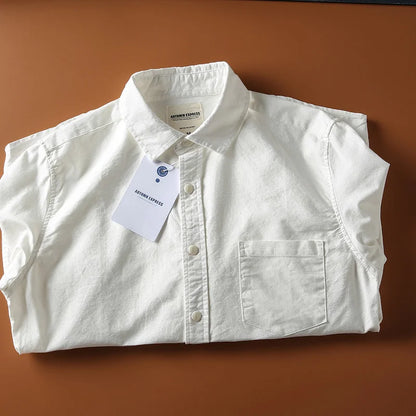 Japanese Short Sleeve Loose Fit Ox Cloth Men's Breathable Cotton
