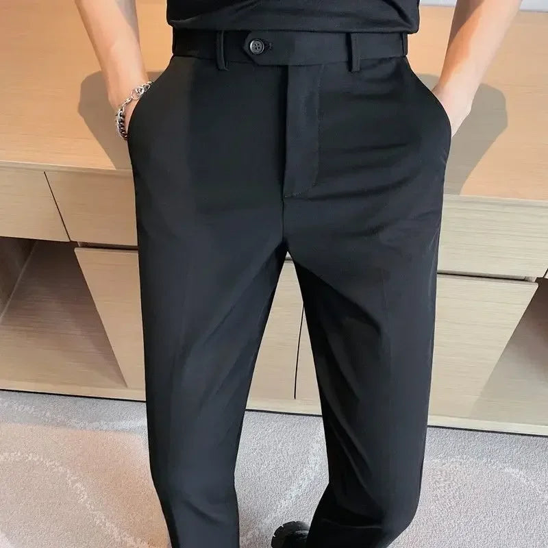 Classic Gray Cropped Suit Pants – Sharp, Wrinkle-Free Style for Modern Men