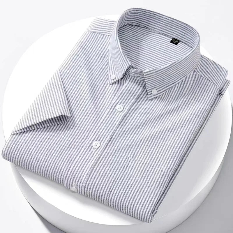 Men’s Luxury Oxford Shirt – 100% Cotton Short Sleeve Slim Fit Business Casual Top