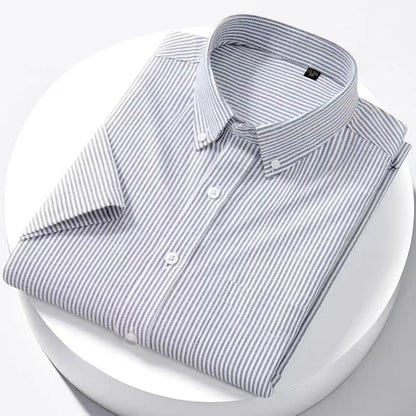 Men’s Luxury Oxford Shirt – 100% Cotton Short Sleeve Slim Fit Business Casual Top