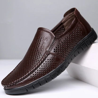 Fashion Genuine Leather Shoes Men Flat Breathable Summer Mens Casual Shoes Soft Comfortable Leather Male Footwear KA3559