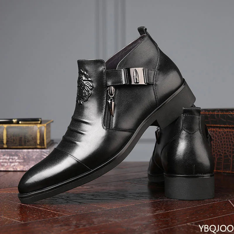 Men’s Winter Leather Ankle Boots – Elegant British Style with Side Zip & Non-Slip Sole