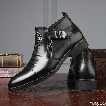 Men’s Winter Leather Ankle Boots – Elegant British Style with Side Zip & Non-Slip Sole