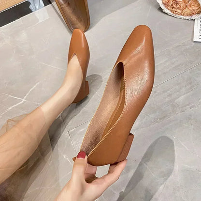 Women’s Genuine Leather Loafers – Low Heel, Round Toe, Casual Style