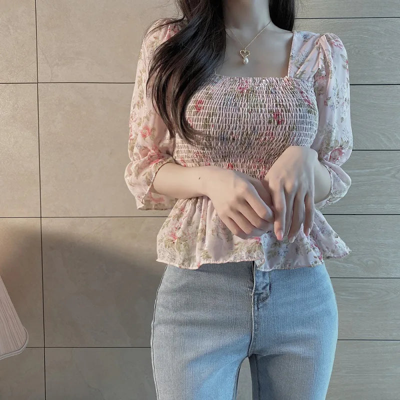 Chic Summer Floral Blouse – Elegant Lantern Sleeve Style for Every Occasion
