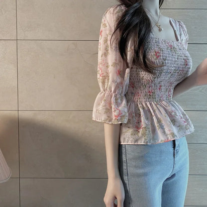 Chic Summer Floral Blouse – Elegant Lantern Sleeve Style for Every Occasion