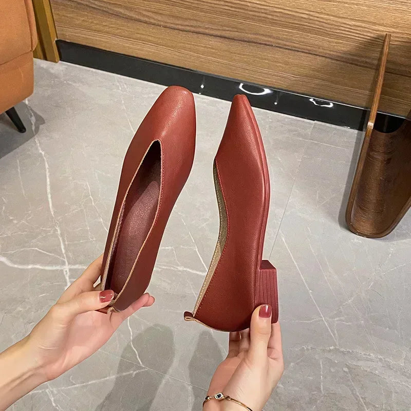 Women’s Genuine Leather Loafers – Low Heel, Round Toe, Casual Style