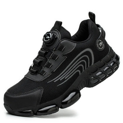Men’s Steel Toe Safety Shoes – Rotating Button Work Sneakers with Air Cushion & Puncture-Proof Protection