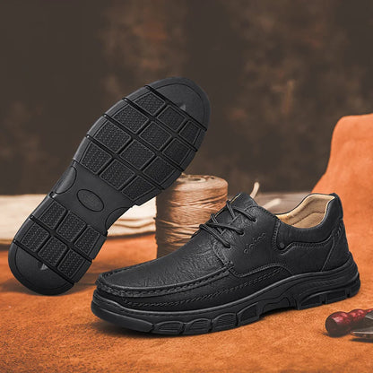 CLOHOO Men’s Handmade Leather Loafers – Breathable Casual Shoes with Thick Rubber Sole