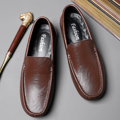 Men’s Shoes – Summer Breathable Leather Doudou Shoes, Handmade Casual Fashion Slip-On Single Shoes