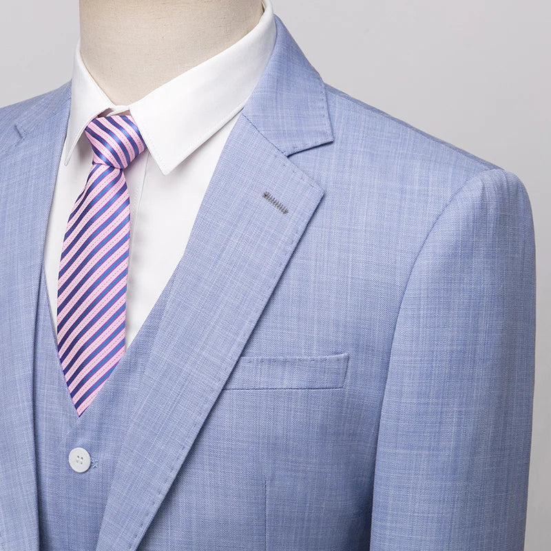 Men’s 3-Piece Slim Fit Suit – Summer Formal Set with Blazer, Vest & Pants