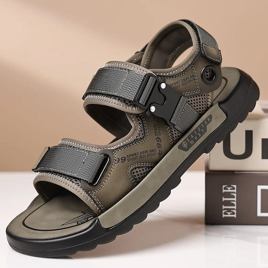 Handmade Men’s Summer Sandals – Genuine Leather Open-Toe Casual Shoes, Breathable Lightweight Outdoor Beach & Work Footwear