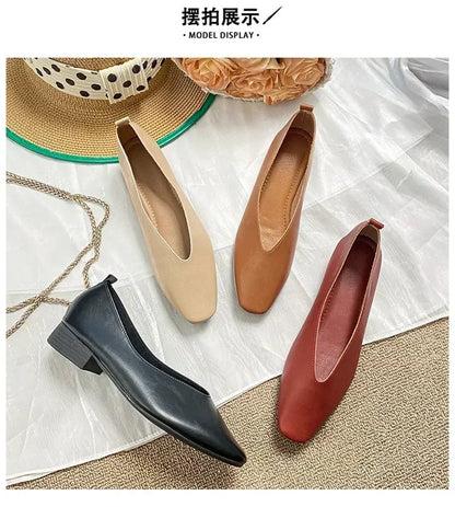 Women’s Genuine Leather Loafers – Low Heel, Round Toe, Casual Style