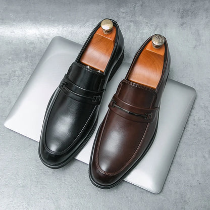 Men’s Formal Leather Loafers – Classic Slip-On Round Toe Dress Shoes