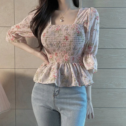Chic Summer Floral Blouse – Elegant Lantern Sleeve Style for Every Occasion