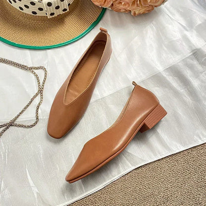Women’s Genuine Leather Loafers – Low Heel, Round Toe, Casual Style