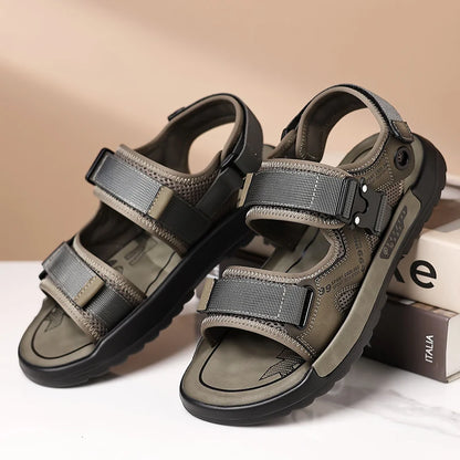 Handmade Men’s Summer Sandals – Genuine Leather Open-Toe Casual Shoes, Breathable Lightweight Outdoor Beach & Work Footwear