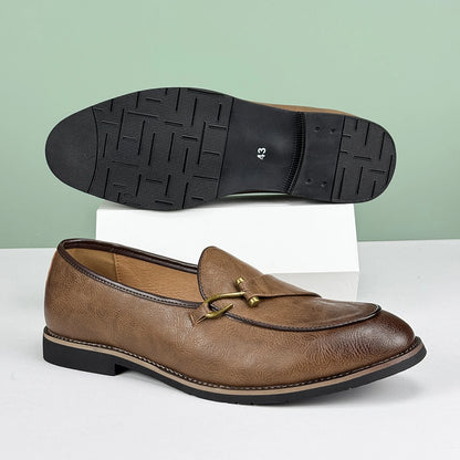 Men’s Formal Leather Loafers – British Style Pointed Toe Slip-On Dress Shoes