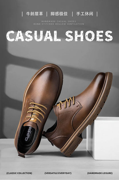 CLOHOO Men’s Handmade Leather Shoes – Classic Business Casual Lace-Up with Soft Breathable Sole