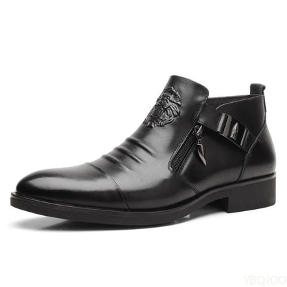 Men’s Winter Leather Ankle Boots – Elegant British Style with Side Zip & Non-Slip Sole