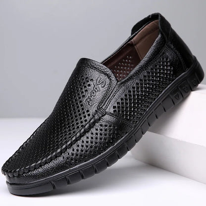 Fashion Genuine Leather Shoes Men Flat Breathable Summer Mens Casual Shoes Soft Comfortable Leather Male Footwear KA3559