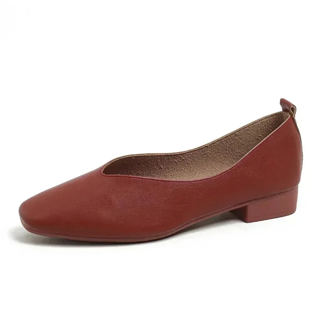 Women’s Genuine Leather Loafers – Low Heel, Round Toe, Casual Style