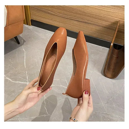 Women’s Genuine Leather Loafers – Low Heel, Round Toe, Casual Style