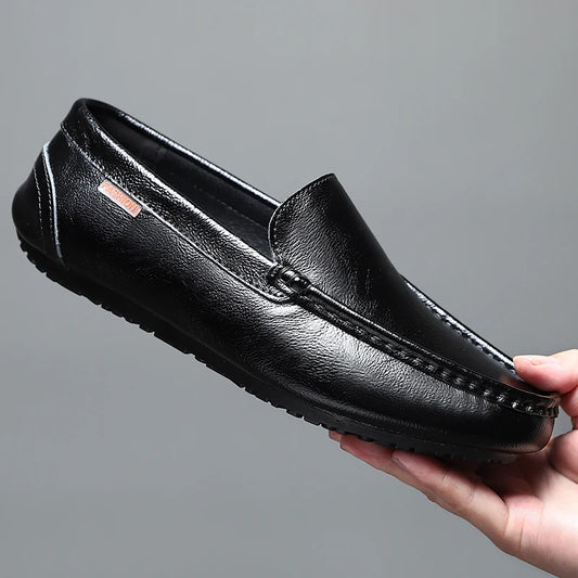 Men’s Shoes – Summer Breathable Leather Doudou Shoes, Handmade Casual Fashion Slip-On Single Shoes